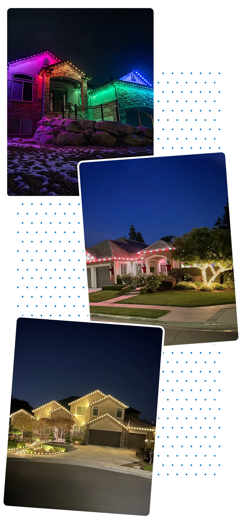 Houses with holiday lights.